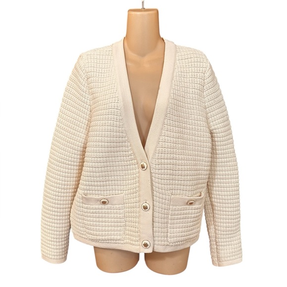Talbots Cream Ivory Gold Button Kate Chunky Knit Cardigan Sweater Size Medium - Picture 11 of 15